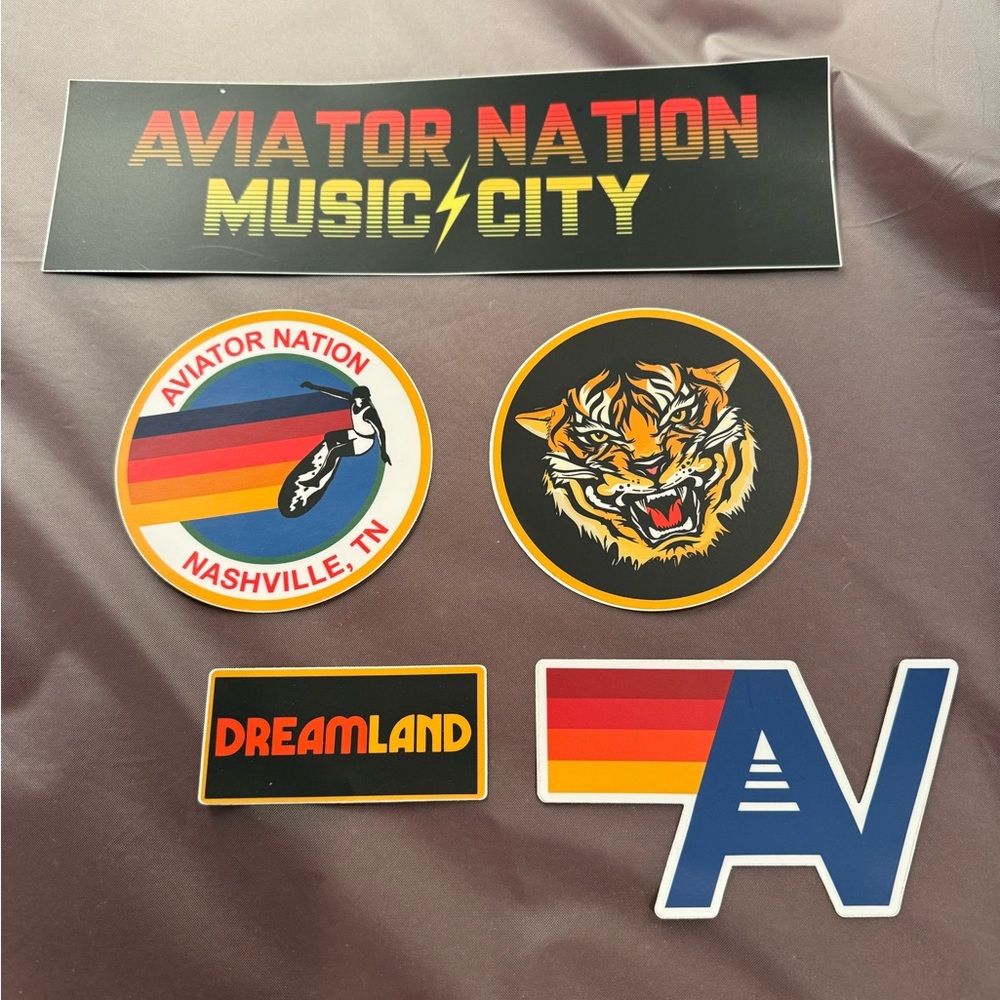 Aviator Nation nashville Sticker Pack - set of 5 Rainbow Logo & Tiger Designs